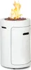 A white speckled cylindrical gas fire pit with flames burning on top. Produktbild-Vorschau