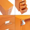 A collage of four close-up images of an orange metal roll container with drawers. Voir les images du produit