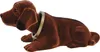 A brown, plush dachshund figurine with a gold collar is lying down on a white background. Produktbild-Vorschau