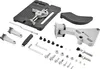 A collection of metal and plastic parts for a tool stand, laid out on a white background. Produktbild-Vorschau