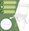 A white metal folding chair and table set, with feature callouts. Náhled obrázku produktu