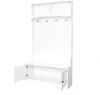A white entryway storage unit with a bench and hooks, shown against a white background. Anteprima dell’immagine prodotto