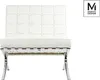 A white leather armchair with a polished steel frame, presented on a white background with a brand logo in the upper right corner. Náhľad obrázku produktu