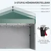 Diagram showing the adjustable height feature of a pop-up canopy, with measurements indicated. Produktbild-Vorschau