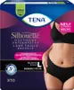 A package of Tena Silhouette Plus incontinence pants, showing a model wearing the product. Produktbild-Vorschau