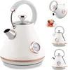 A collage of images showing a white electric kettle with rose gold accents and a thermometer. Produktbild-Vorschau