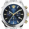 Close-up of a men's chronograph watch with a blue dial, silver case, and gold accents. Produktbild-Vorschau