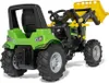 A green toy tractor with a yellow loader attachment, shown from a three-quarter rear view against a white background. Anteprima dell’immagine prodotto