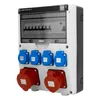 A white and black electrical distribution box with multiple outlets and circuit breakers. Náhled obrázku produktu