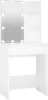 A white vanity table with a lighted mirror and shelves. Voir les images du produit