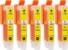 Five yellow ink cartridges with orange tops are arranged in a row against a white background. Produktbild-Vorschau