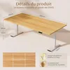 A product image featuring a large wooden desk with specifications and feature highlights. Voir les images du produit