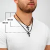 A man wearing a white t-shirt is shown with two necklaces of different lengths, indicating size options. Podgląd zdjęcia produktu