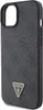 A black Guess iPhone case with a textured pattern and a triangular Guess logo with rhinestones. Voir les images du produit