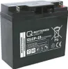 A black battery with white text and logos on a white background. Produktbild-Vorschau
