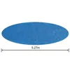 A blue, oval-shaped pool cover is shown against a white background with a measurement line indicating its diameter. Náhled obrázku produktu