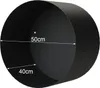 A black cylindrical object, likely a firewood rack, with dimensions indicated by white text. Produktbild-Vorschau