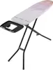 An ironing board with a patterned cover and a black metal frame, shown against a white background. Voir les images du produit