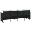 The back view of a black rattan sofa with white cushions against a white background. Produktbild-Vorschau