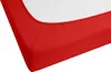 A close-up view of the corner of a red fitted sheet. Produktbild-Vorschau