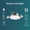 A marketing image showcasing a ceiling fan with integrated LED light, highlighting its features with icons and text. Anteprima dell’immagine prodotto