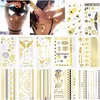 12 Blätter Metallic Temporäre Tattoos Gold Schwarz Silber Produktbild-Vorschau 1