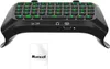 A black gaming keyboard with green illuminated keys is shown from a slightly elevated front angle, with a small manual booklet below it. Produktbild-Vorschau