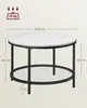 A diagram showing the dimensions of a round coffee table with a marble-like top and black metal legs and frame. Produktbild-Vorschau