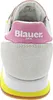 The back view of a white sneaker with pink and yellow accents. Produktbild-Vorschau