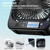 A collage showing a fan and different ways to charge it. Produktbild-Vorschau