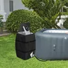 A black cover for a spa heater is shown next to an inflatable hot tub on a grassy lawn. Produktbild-Vorschau