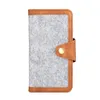 A light gray felt case with brown leather trim and a snap closure, presented on a white background. Produktbild-Vorschau