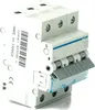 A close-up, professional studio shot of a white electrical circuit breaker with gray switches and a blue accent stripe. Produktbild-Vorschau