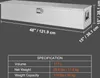 A diagram showing the dimensions and specifications of a silver aluminum toolbox. Produktbild-Vorschau
