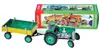 A toy tractor with a trailer and its packaging. Produktbild-Vorschau