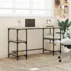 A desk with shelves in a room with a window and blinds. Produktbild-Vorschau