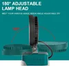 A close-up side view of an adjustable LED work light, with graphics indicating its 180-degree adjustable lamp head. Produktbild-Vorschau