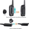 Diagrams showing how to remove the back clip and battery from a walkie-talkie. Produktbild-Vorschau