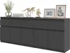 A dark grey sideboard with decorative items on top, set against a white background. Voir les images du produit