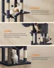 A collage of three images showcasing a multi-level cat tree with different features highlighted. Produktbild-Vorschau