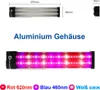 Diagrams and images of an LED grow light, with dimensions and color spectrum information. Náhľad obrázku produktu