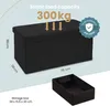 A black storage ottoman with dimensions and load capacity indicated. Anteprima dell’immagine prodotto