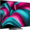 A side-view of a modern television displaying a colorful abstract wallpaper. Produktbild-Vorschau