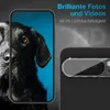 A close-up of a smartphone camera lens protector with a dog's face on the screen. Produktbild-Vorschau