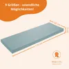 A light blue rectangular cushion is shown on a light orange and white background. Dimensions are indicated with text and lines. Anteprima dell’immagine prodotto
