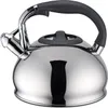 A stainless steel whistling kettle with a black handle is shown against a white background. Podgląd zdjęcia produktu