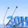 A pair of black neckband earbuds is shown in front of large blue 3D numbers indicating '30H', set against a light blue gradient background with a water-like ripple effect at the bottom. Anteprima dell’immagine prodotto