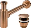 A copper-colored sink drain and trap assembly, along with a pop-up drain stopper, are displayed against a white background. Anteprima dell’immagine prodotto