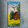 Dekor Leinwand Uhr Wandbilder 30x60 Gemälde Wiese Hütte Produktbild-Vorschau 2