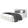 A bed with pillows and blankets on a white background. Produktbild-Vorschau